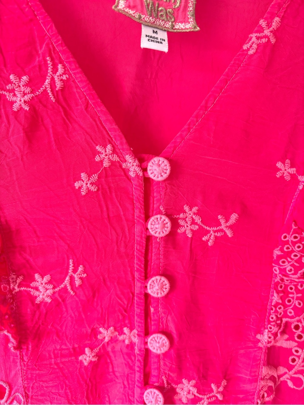 Johnny Was Rodeo Anitta Blouse Pink Eyelet Embroidered Ruffle Scalloped Hem - Picture 5 of 8
